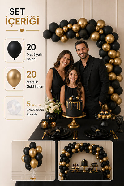 Parti dolabı 50 Pieces of 12 Inch Party Balloons Metallic Gold - Pastel Black...