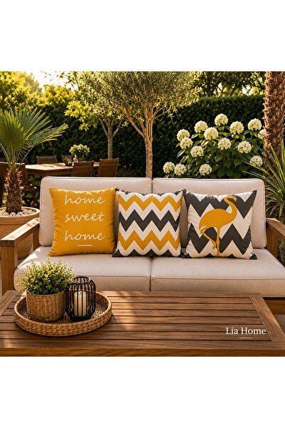 Lia Store Oasis Hardal Beyaz Dekoratif 3'lü Kırlent Kılıfı Seti 43*43cm