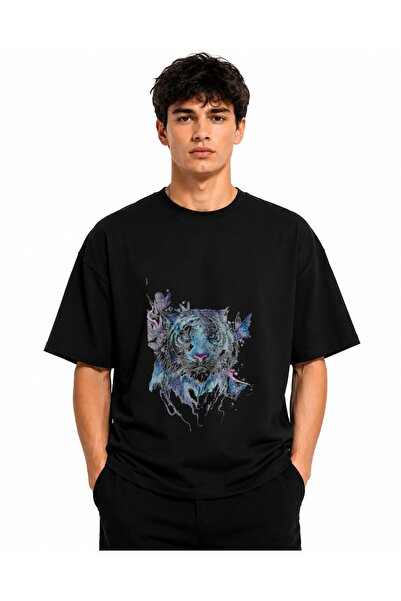 Inscriptie Tricou Unisex Bumbac Premium Casual " Tigru si fluturi "
