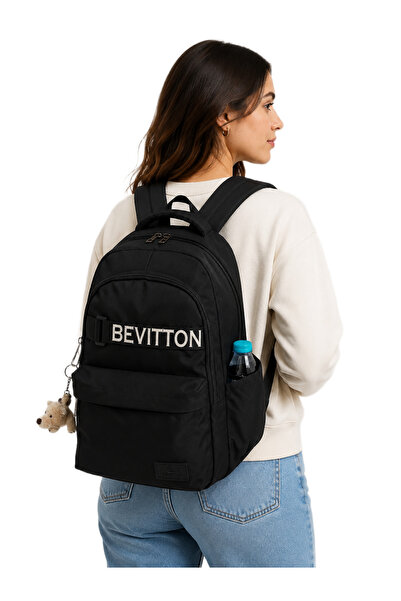 Bevitton Bvt-34200 حقيبة مدرسية سوداء من القماش المقاوم للماء للجنسين