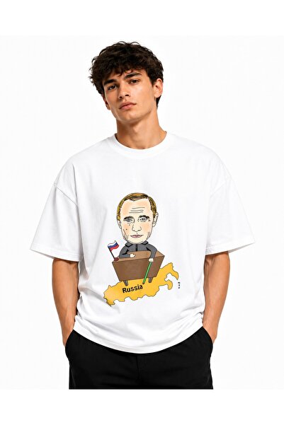Inscriptie Унисекс премиум памучна ежедневна тениска "Владимир Путин и Русия"