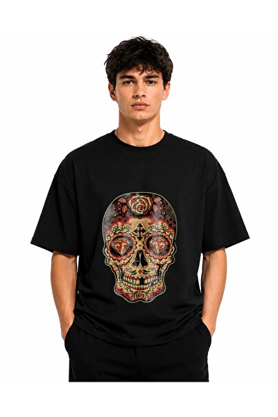 Inscriptie Tricou Unisex Bumbac Premium Casual " Black and red sugar skull "