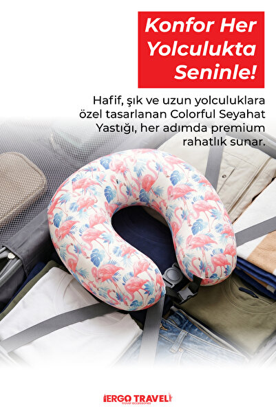 Viscofoam Colorful Ortopedik Seyahat Yastığı Visco Boyun Destekli Seyahat Yastığı - Flamingo | Ergo Travel