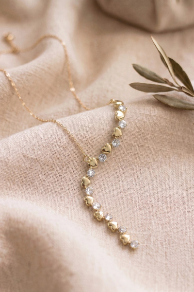 Leo'Stone Steel Necklace with Heart Zircon Stone, Gold, Women'S, Non-Tarnish