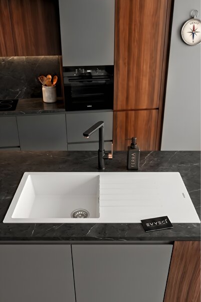 RealStone Assos 86 XL P011 Granit Evye 860x435 mm Tek Göz Damlalıklı Mutfak E...