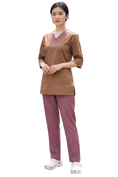 ABSHIR Professional Housemaid/Khadama/Nanny Uniform Set, V-Neck Tunic with 3/...