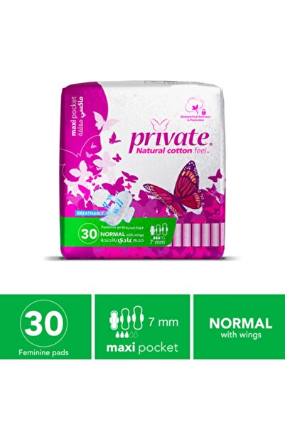 PRİVATE فوط صحية جيبية كبيرة - 30 قطعة (ثلاث عبوات)