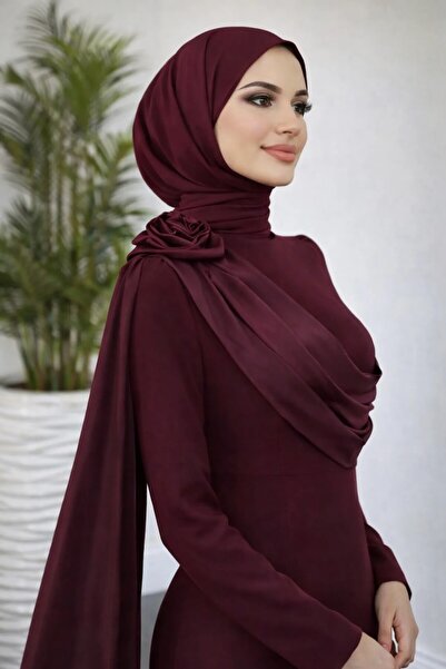 TRENDTESETTÜR KADIN BORDO PELERİN DETAYLI ABİYE T 6535