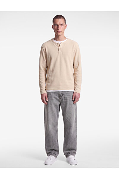 Koton Cotton Long Sleeve Pique Fabric Buttoned Henley Collar Sweatshirt