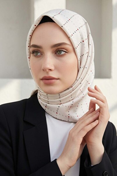 Vissona %100 Twill İpek Minik V Desenli Beyaz Renkli 90x90 Eşarp Dikim Şekli ...