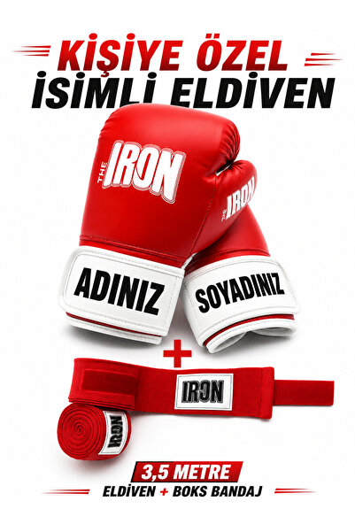 THE IRON Kişiye özel isimli boks eldiveni + bandaj