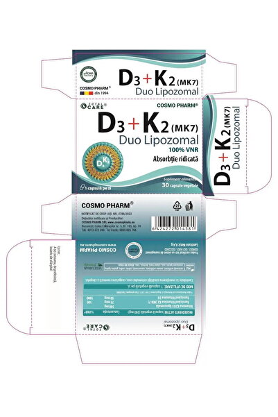 Cosmo Pharm Vitamina D3 K2 Lipozomala – absorbtie ridicata