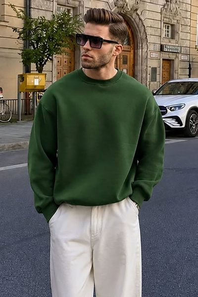 Madmext Ανδρικό φούτερ Khaki Crew Oversize Basic 6048