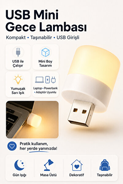 Neovista Mini USB LED Günışığı Gece Lambası, Powerbank ve Laptop Uyumlu Ortam...