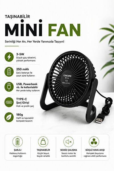 Concord Masa Üstü Klima USB Girişli Taşınabilir Mini Fan USB Vantilatör