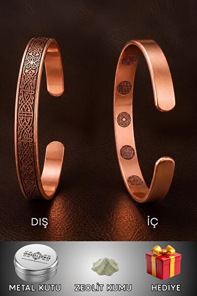 OSMANLI GÜMÜŞ Men's and Women's Copper Bracelet with Inner Armor and Protecti...