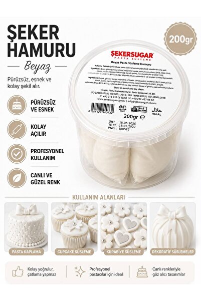 ŞEKER & SUGAR Beyaz Pasta Süsleme Hamuru 200 gr