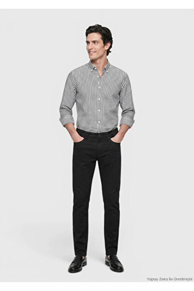 Ramsey Pantaloni negri, țesuți drept, slim fit, din amestec de bumbac