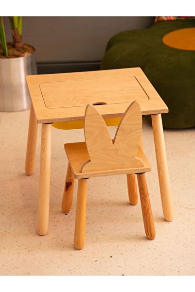 Woodnjoy Tek Bölmeli Montessori Aktivite Masası ve 1 Sandalye Seti