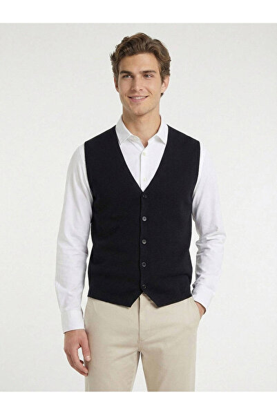 Kip Navy Blue Regular Fit Casual Knitted Sweater Vest