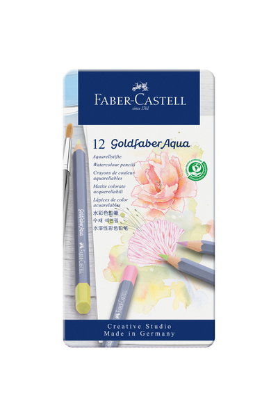 Faber Castell Creioane colorate Aquarel 12 culori pastel Goldfaber cutie meta...