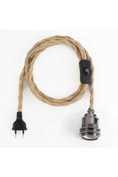 Choice No light bulb Bright black Antique Hemp Rope 2 Meters Cable With EU Pl...