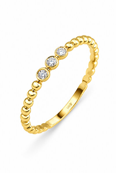 KAIROS JEWELRY 14 Ayar Altın 3 Taşlı Dorika Yüzük