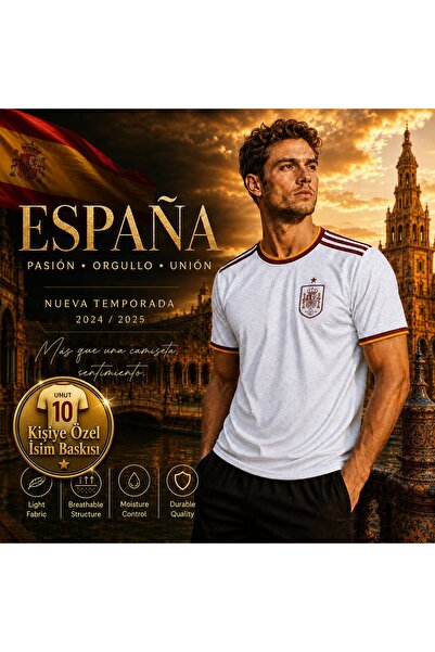 GOAT FORMA İspanya Temalı Kişiye Özel İsim ve Numara Baskılı Beyaz Futbol For...