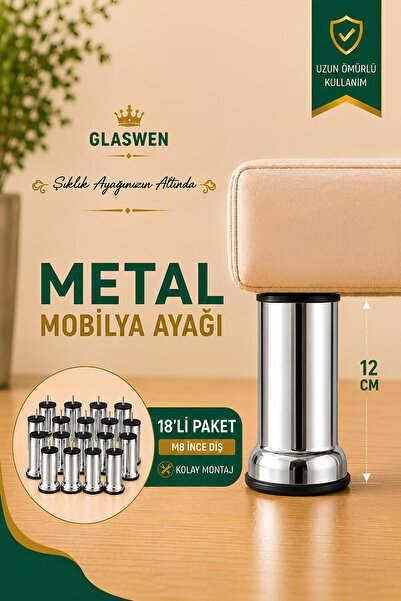 GLASWEN 18 Pcs Metal Support Leg 12 cm Chrome Furniture Sofa Plinth Armchair ...