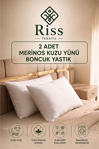 Riss Tekstil 2 Adet %100 Merinos Kuzu Yünü Dolgulu Boncuk Yastık ( 50x70cm / ...