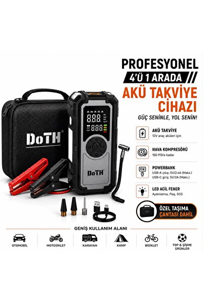 Akü Takviye Lastik Şişirme Pompası Powerbank Led Işıklı Dijital Gösterge GERÇEK 8.000 MAh