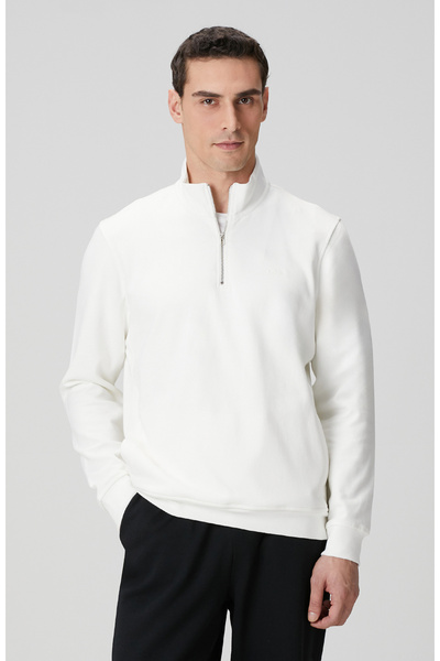Network Kırık Beyaz Fermuarlı Sweatshirt