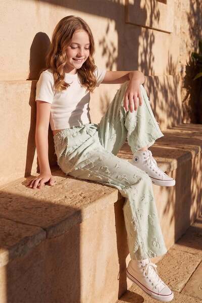 Fulla Moda Girls' Palazzo Trousers with Tassels and Elastic Waist