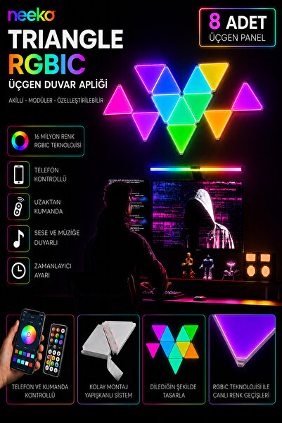 neeko Triangle RGBIC Üçgen Duvar Apliği Telefon ve Kumanda Kontrollü Özelleşt...