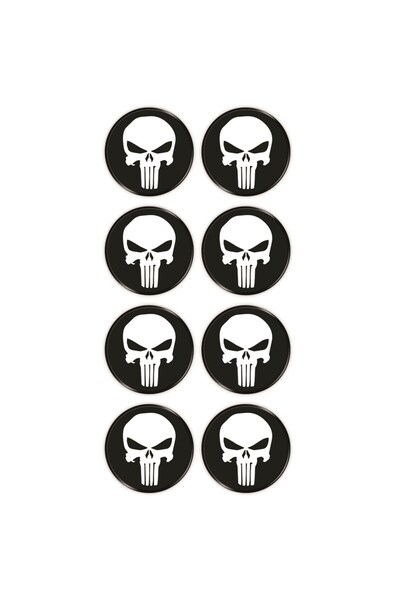 Redline Grafik Punisher 8'li Koruma Takozu 3D Sticker Etiket Siyah Beyaz