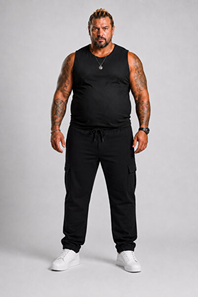 MocGrande Large Size Men's Plain Commando Sweatpants 22520 Black
