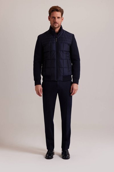 Ysf Erkek Lacivert Kolu Trikolu Slim Fit Mont