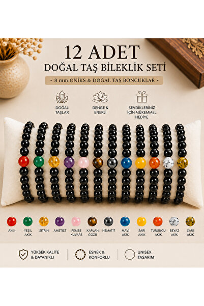 Kusakli Set of 12 Colorful Natural Stone Bracelets