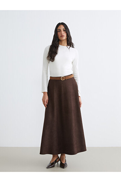 LC Waikiki Original Elastic Waist Suede Look Skirt