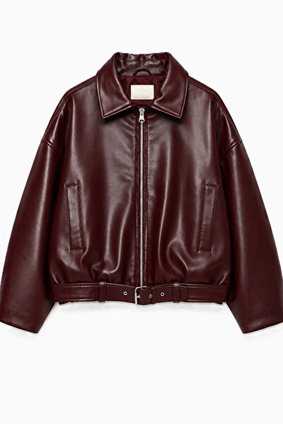 moda armanc Women's Oversized Bomber Faux Leather Jacket | New Season Belted ...