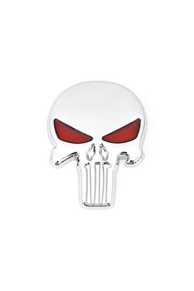 OEM Αυτοκόλλητο μεταλλικό “Punisher” 5.8cm x 4.8cm Ασημί- Κόκκινο - ΟΕΜ