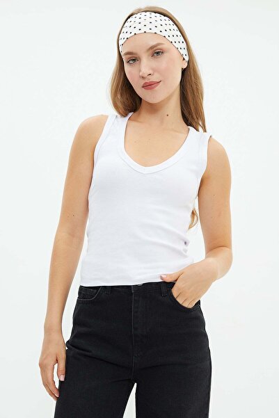 Fulla Moda Basic Ribanalı V Yaka Bluz