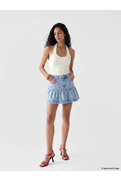 LC Waikiki Original Ruffled Mini Jean Skirt