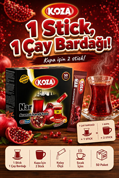 Koza Gurmelerin Seçimi Pratik Lezzet Nar Aromalı Oralet Tek İçimlik Premium İçecek Tozu 50 Stick