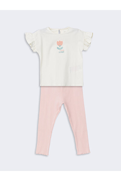 LC Waikiki Trendlucky Organic Fabric Floral Baby Girl T-Shirt and Leggings 2-...