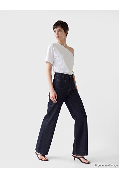 LC Waikiki Alita City Straight Fit Women's Jean Pants with a Difference in Color