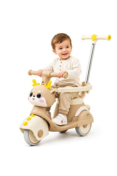 Picodino Masinuta 3-in-1 Ride On pentru Copii Mici, Design Cartoon, Bej