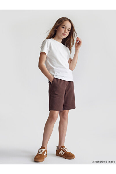 LC Waikiki Two Mt Shop Quality Lcw Kids Brown Elastic Waist Girls' Shorts