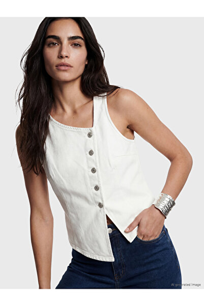 LC Waikiki Vizyon New Season Asymmetrical Collar Women's Jean Vest