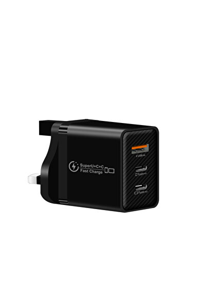 Choice4 شاحن سريع بريطاني أسود بقوة 48 واط مع 3 منافذ USB، تقنية QC 3.0 وPD م...